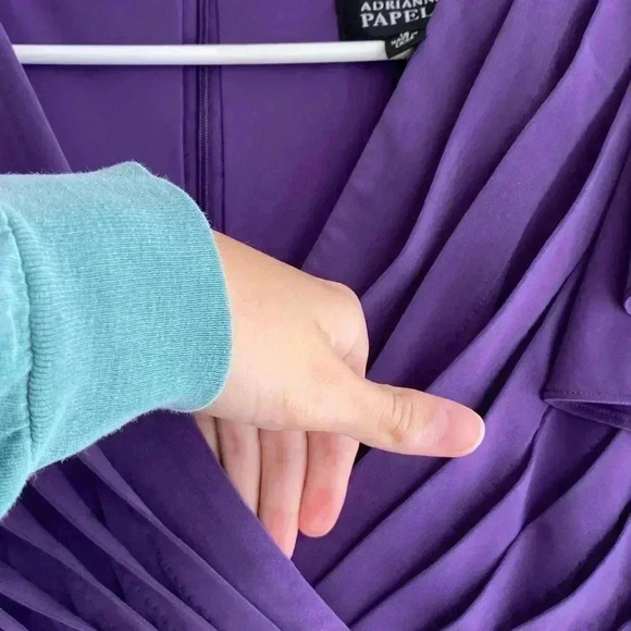 Adrianna Papell Purple Sheath Dress with Flutter Sleeves & Shutter Pleats - Picture 11 of 16